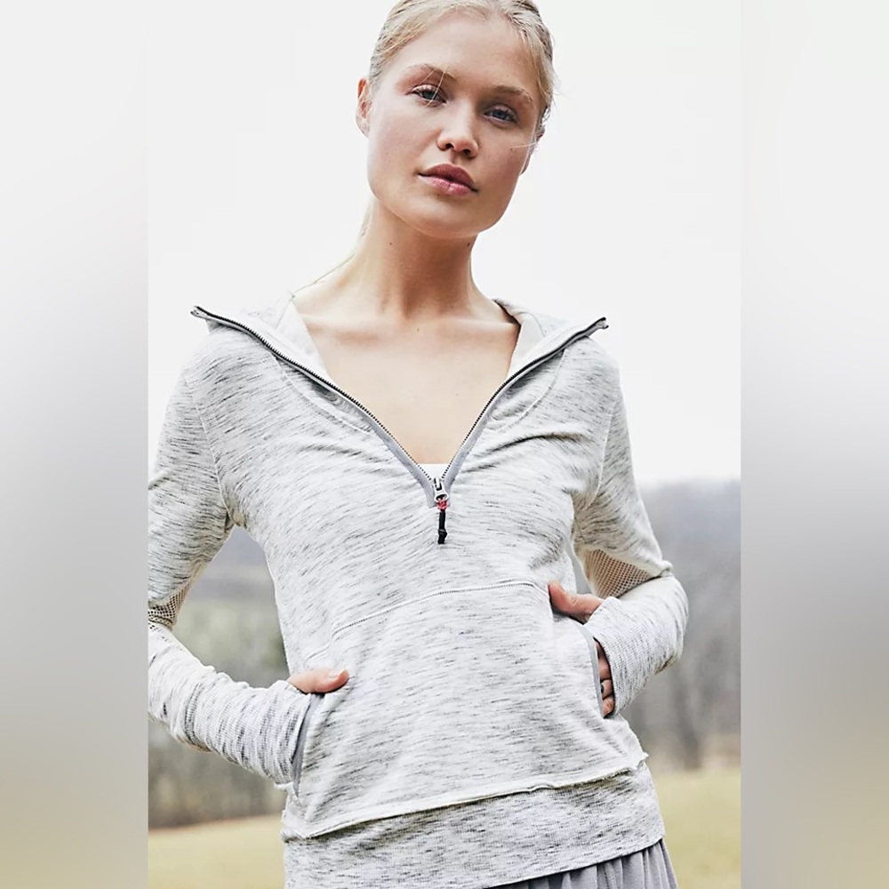 Free People FP Movement Markle Half Zip Hoodie Gray XS Mesh Athletic
